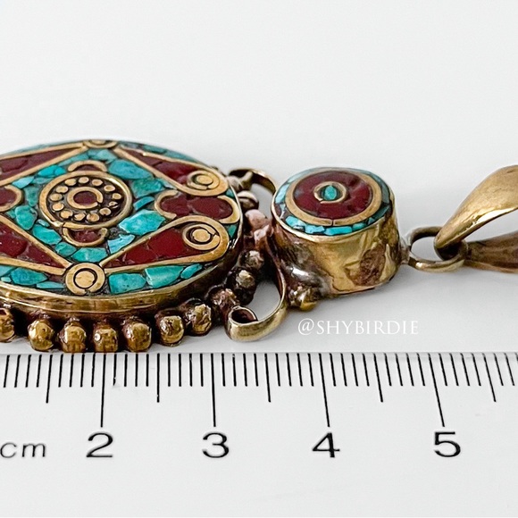 NEW Tibetan Artisan Handcrafted Mandala Pendant, Turquoise & Coral - Picture 6 of 8